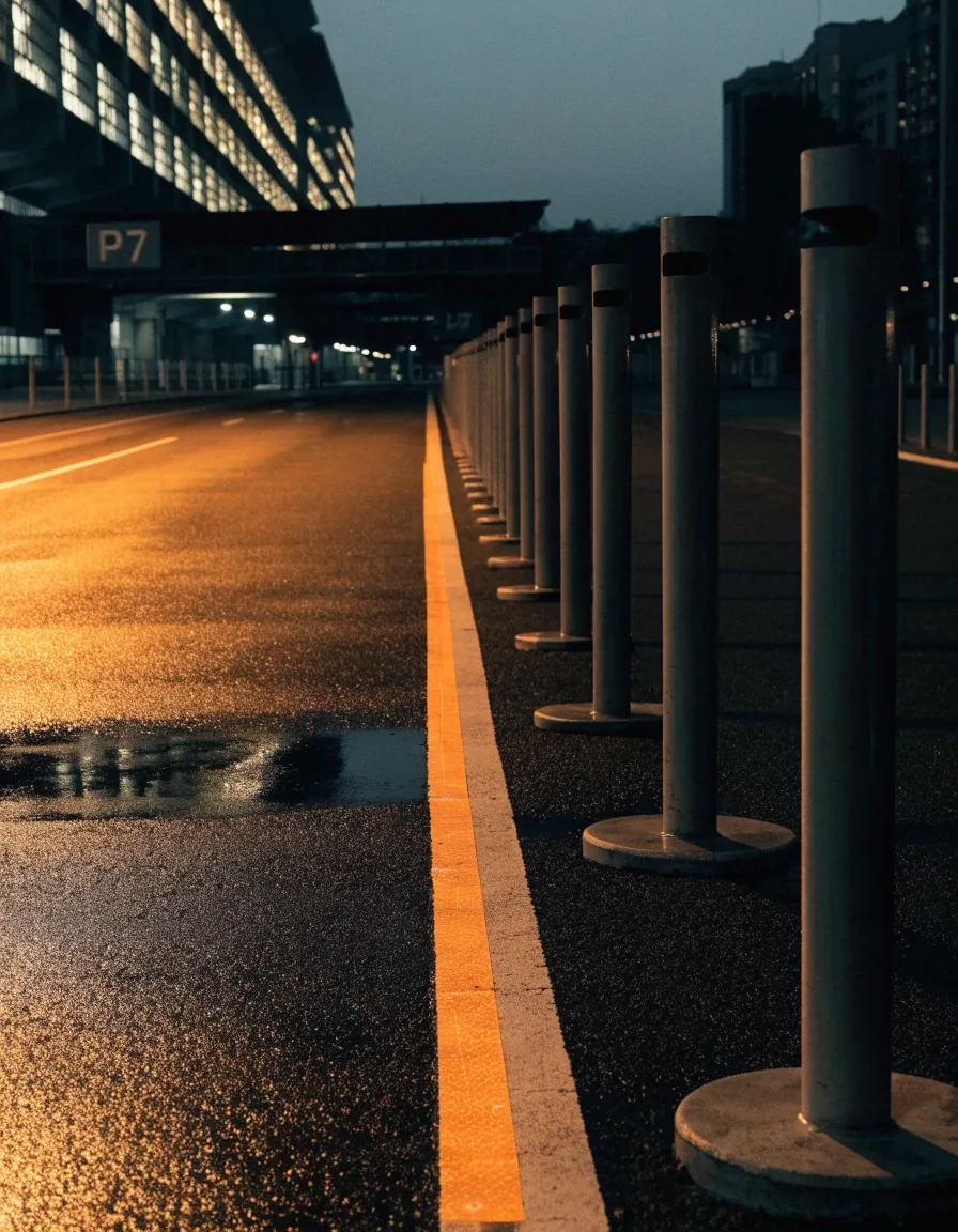 Empty P7 public pick-up lane at night
