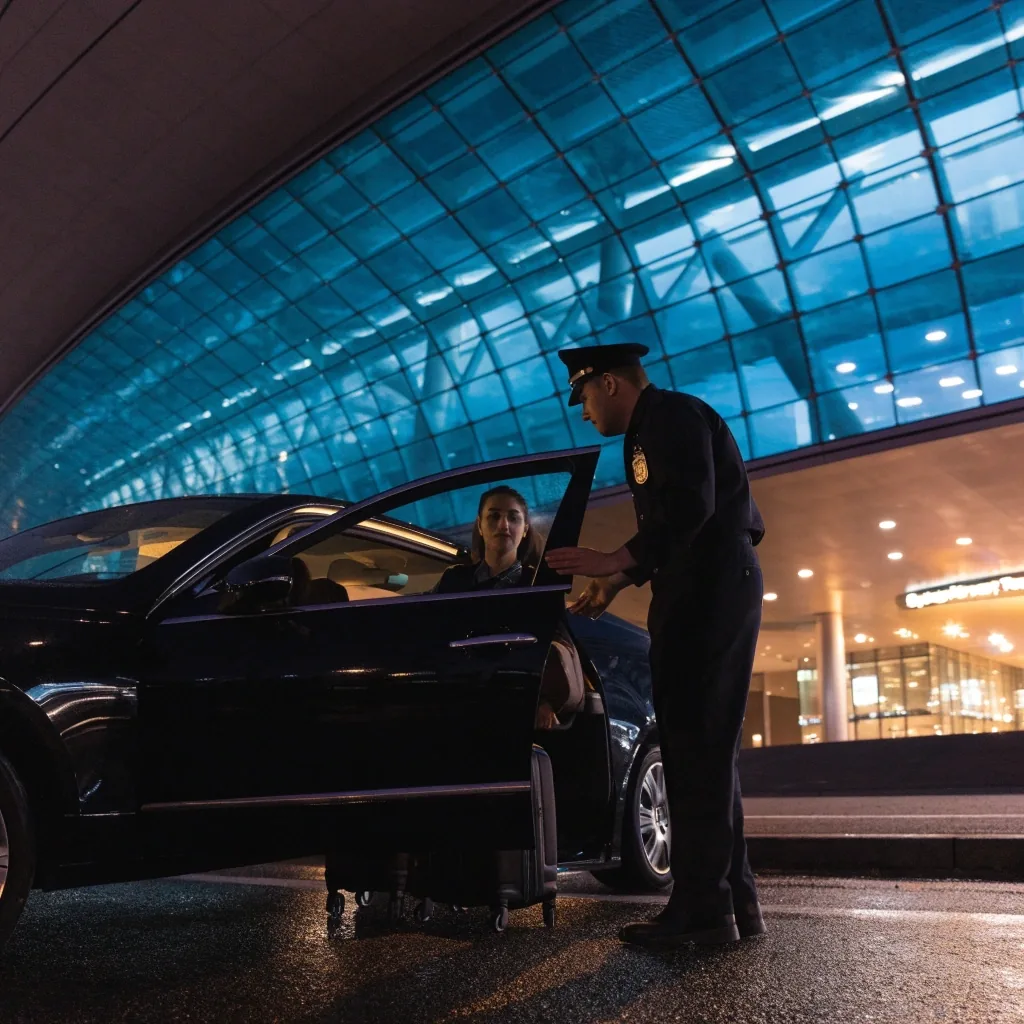 T1 arrivals forecourt at night
