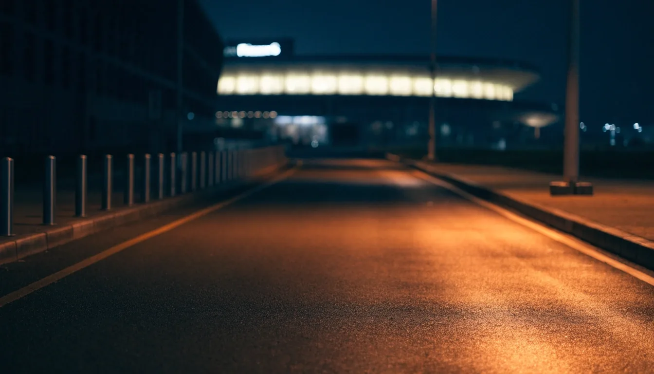 Empty short-stay pick-up lane at night