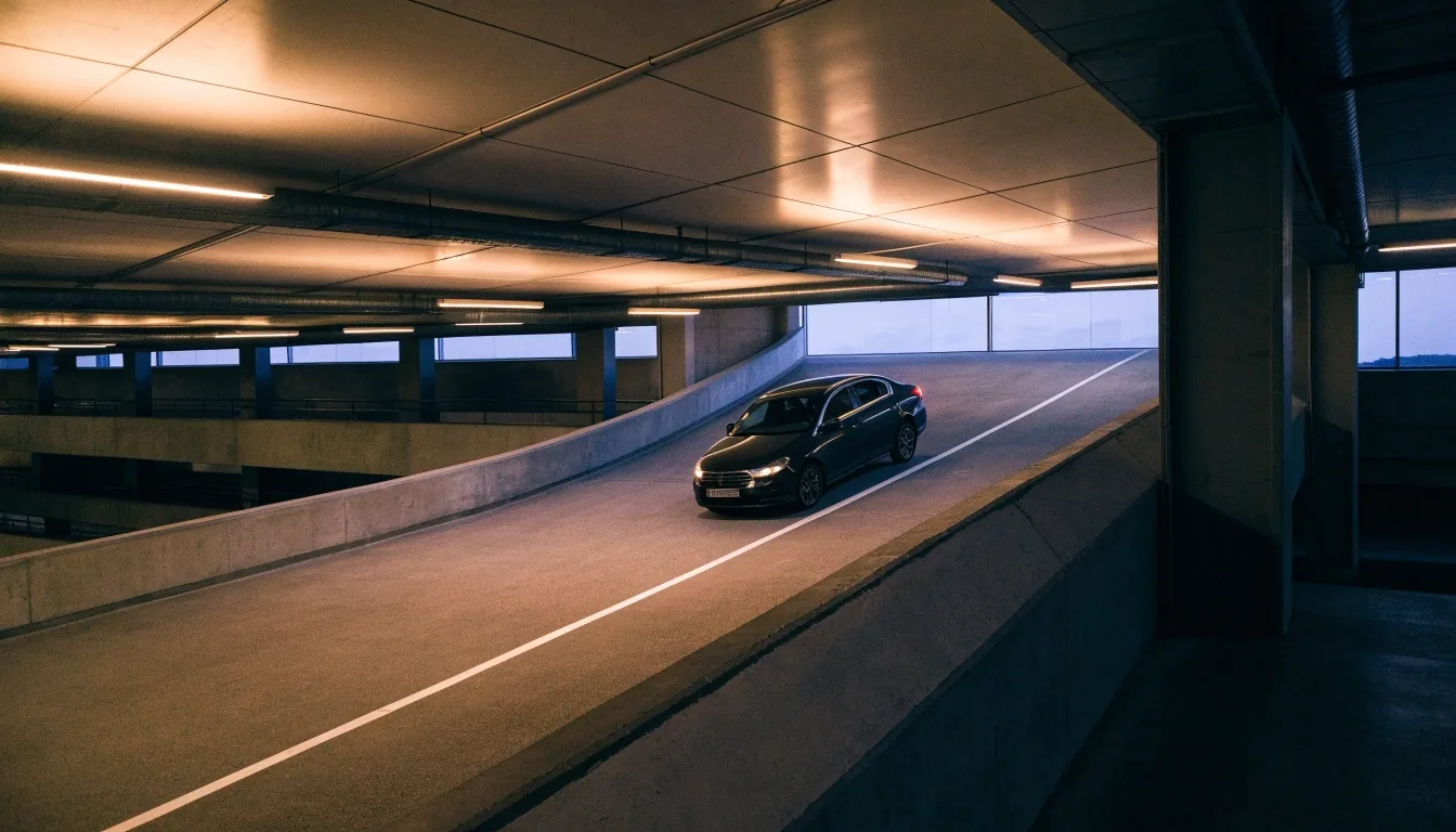 Car on ramp inside Sydney Airport multi-storey car park