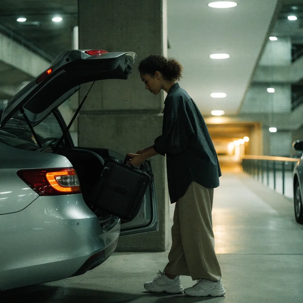 Car at the T1 arrivals kerb at night