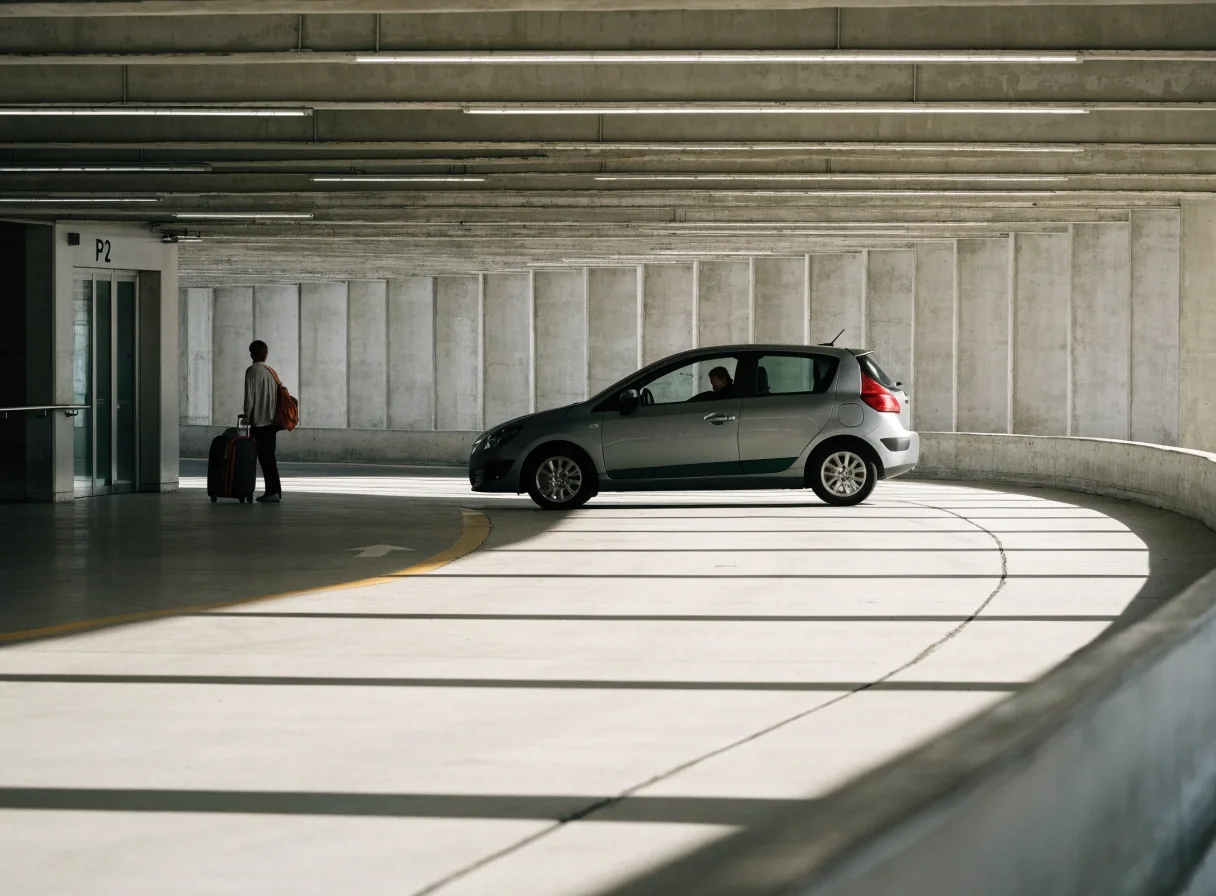 Car driving up the ramp inside the P2 car park