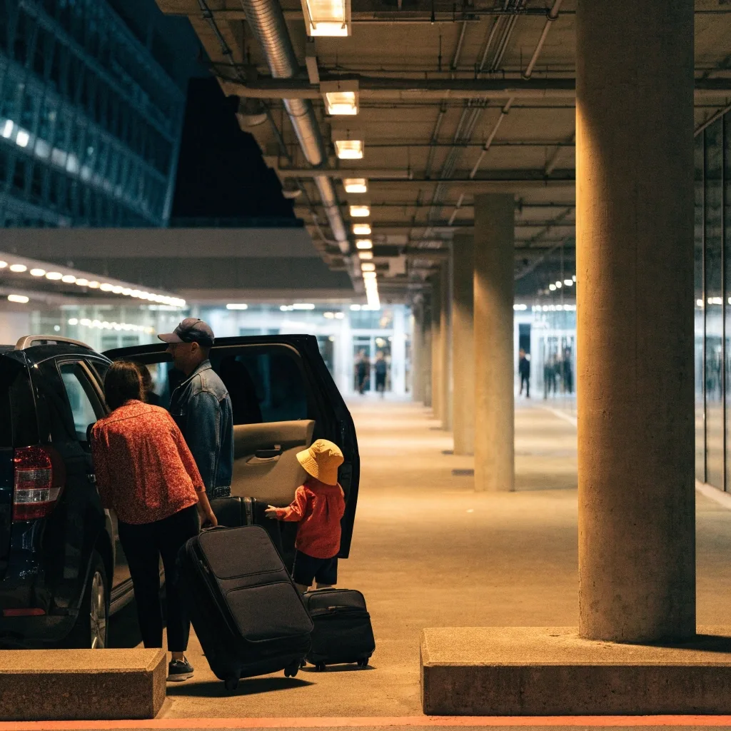 T1 International forecourt at night