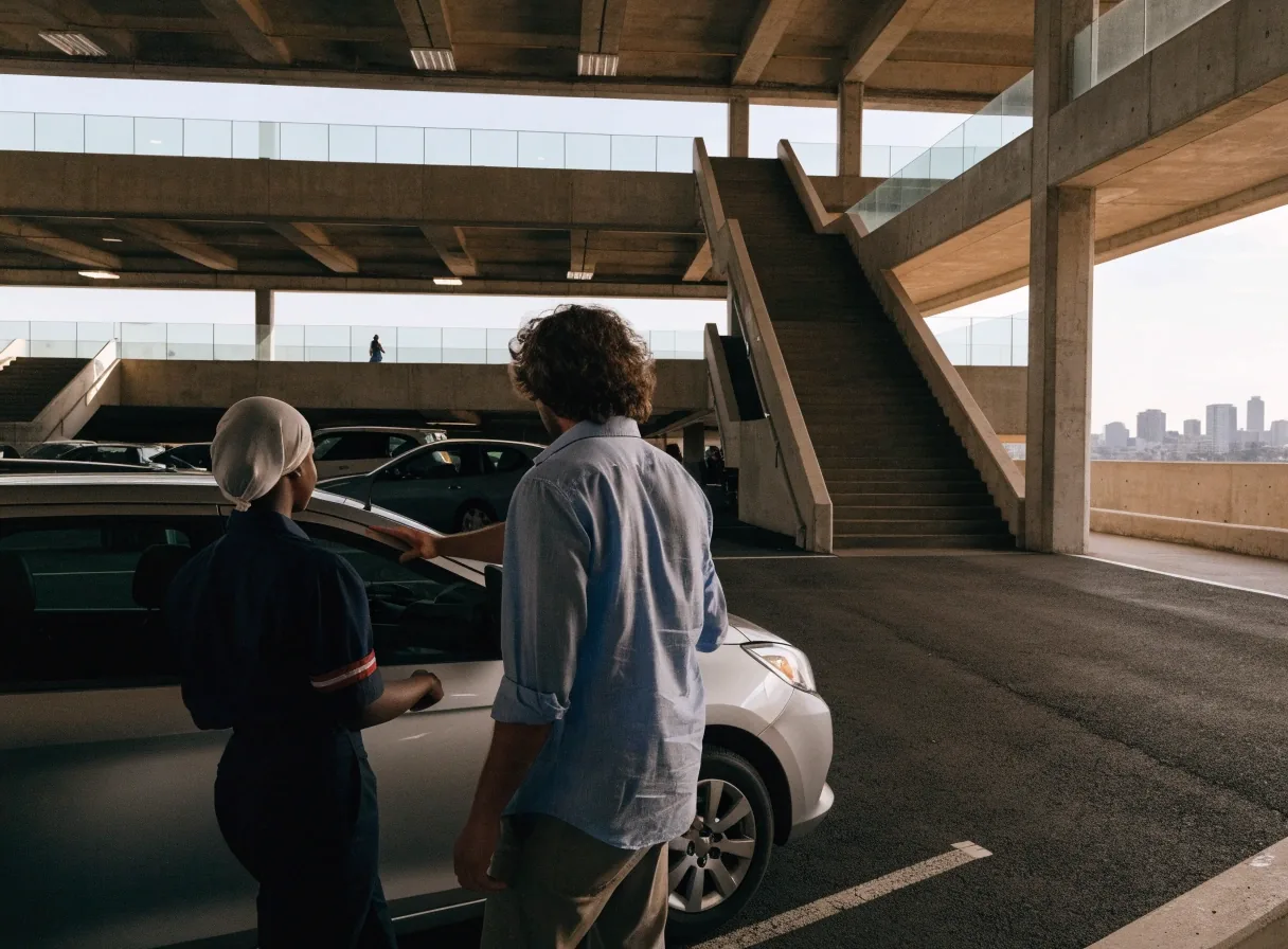 Inside a multi-storey car park at Sydney Airport