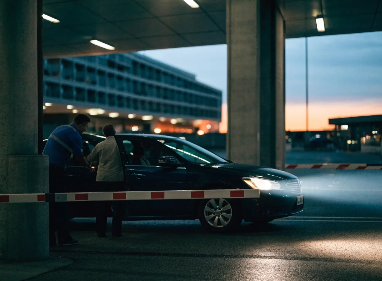 Night view of the Sydney Airport arrivals kerb and pick-up lane