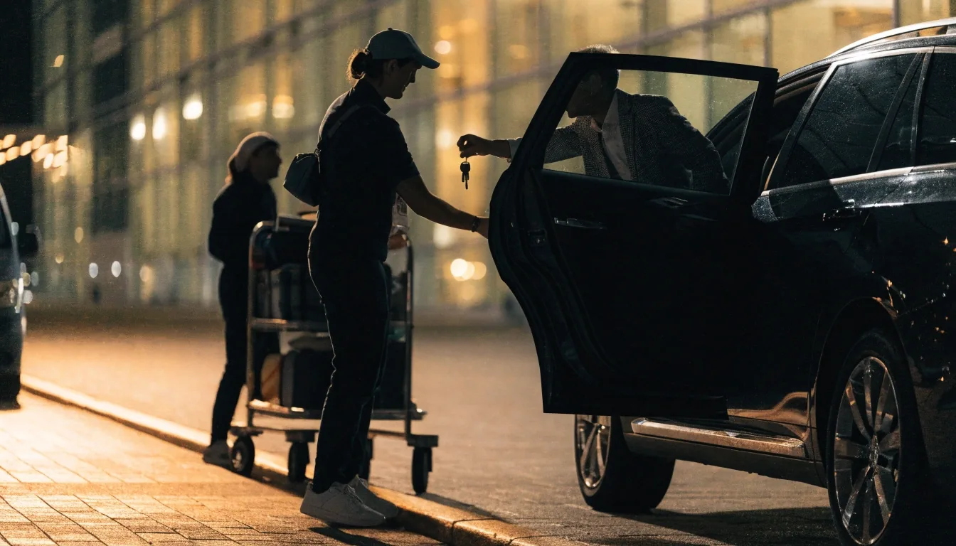 T1 Premium Valet forecourt at night