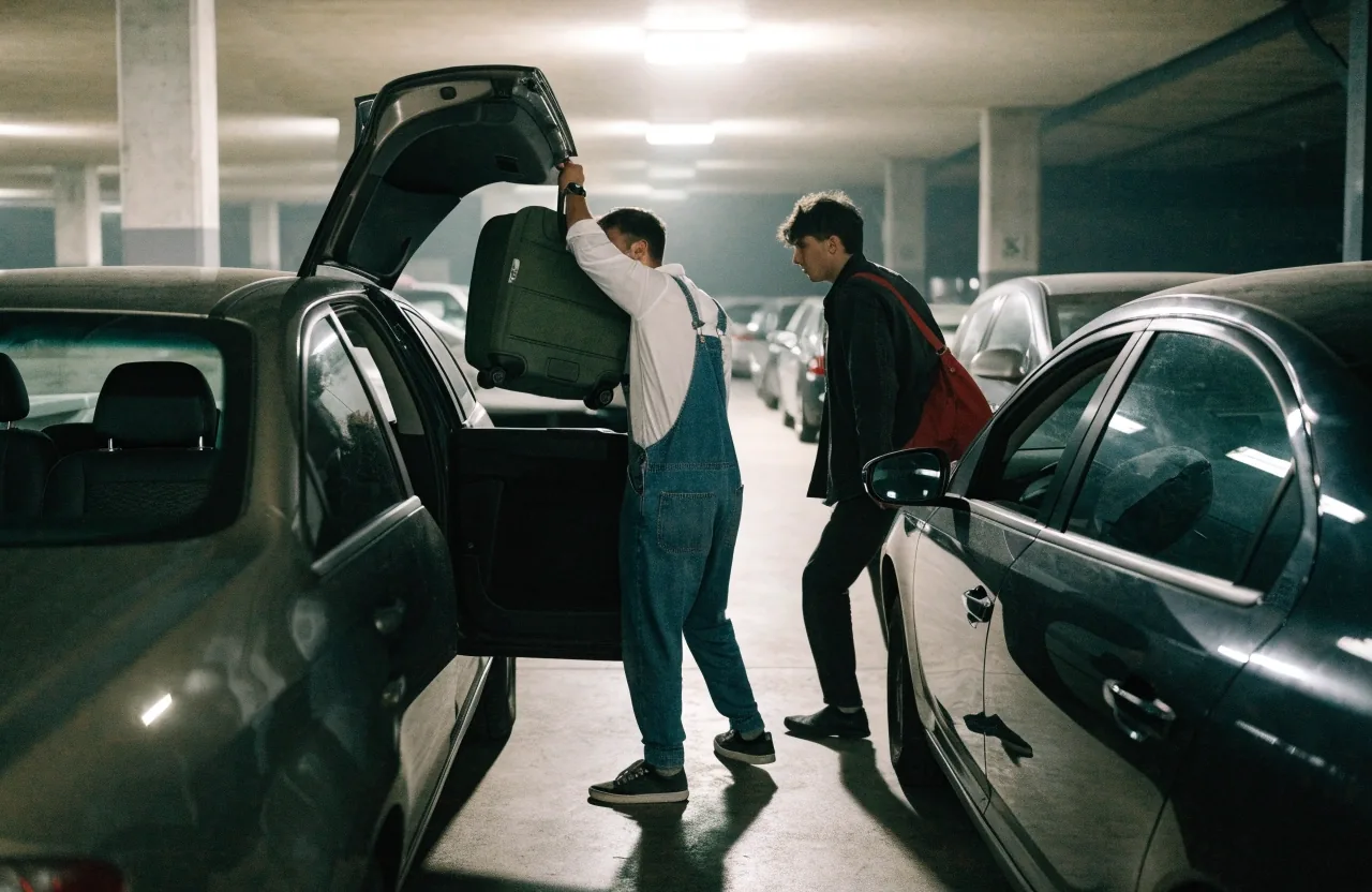 Traveller with suitcase meeting a car at the T1 kerb